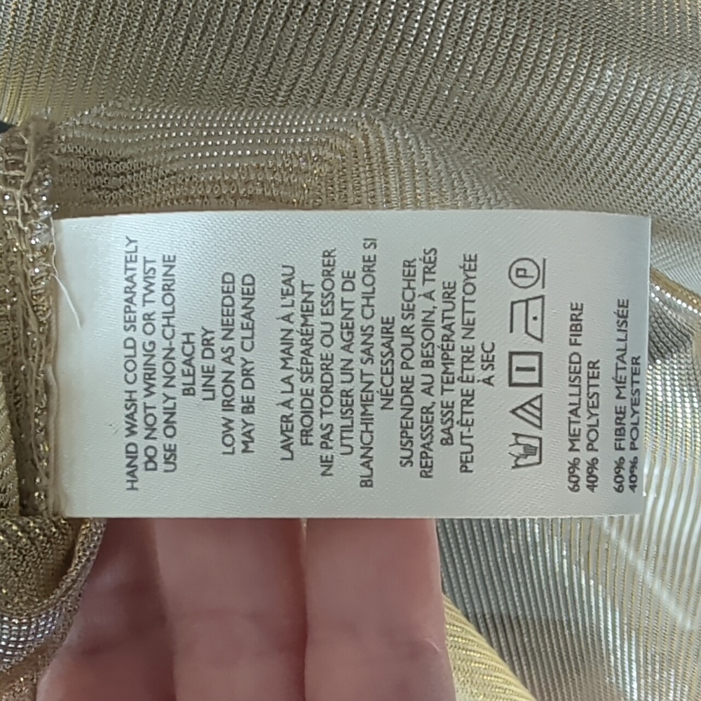 Anthropologie - Gold Long Sleeve Sheer Shimmer Turtleneck Top - M - Picture 3 of 4